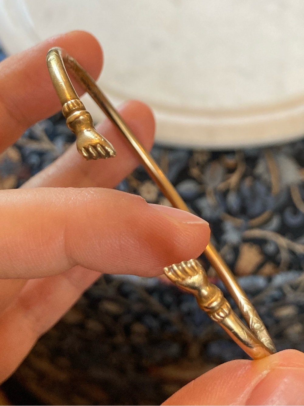 Rare Antique Victorian Figa Fist Snake Diamond Engraved Brass Bypass Bracelet